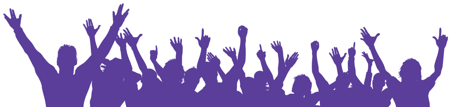 A Silhouette of a people waving their hands up in the air.